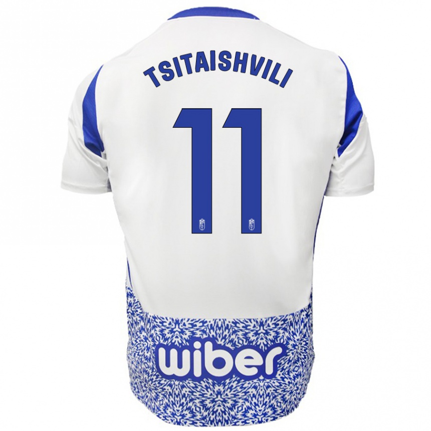 Niño Fútbol Camiseta Georgiy Tsitaishvili #11 Blanco Azul 2ª Equipación 2024/25 Perú