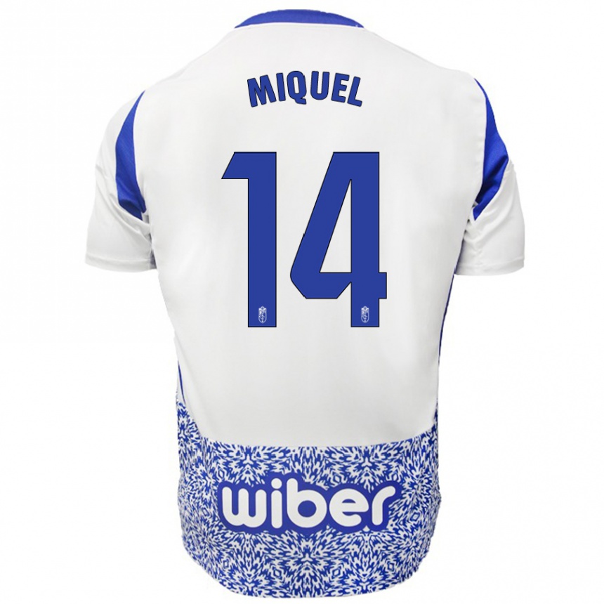 Niño Fútbol Camiseta Ignasi Miquel #14 Blanco Azul 2ª Equipación 2024/25 Perú