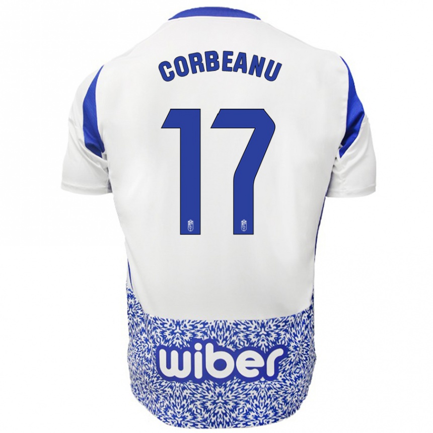 Niño Fútbol Camiseta Theo Corbeanu #17 Blanco Azul 2ª Equipación 2024/25 Perú