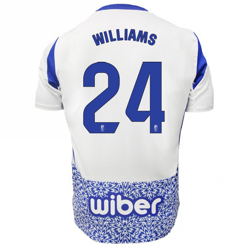 Niño Fútbol Camiseta Loïc Williams #24 Blanco Azul 2ª Equipación 2024/25 Perú