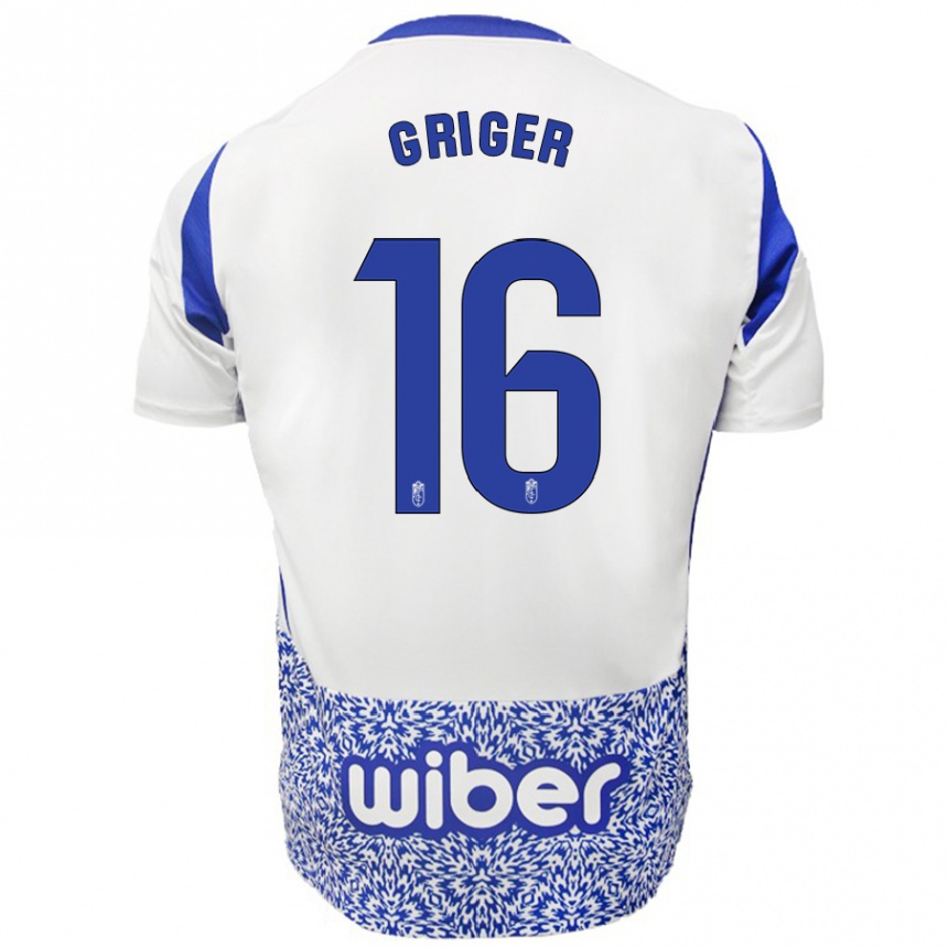 Niño Fútbol Camiseta Adam Griger #16 Blanco Azul 2ª Equipación 2024/25 Perú