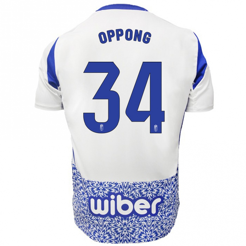 Niño Fútbol Camiseta Oscar Naasei Oppong #34 Blanco Azul 2ª Equipación 2024/25 Perú