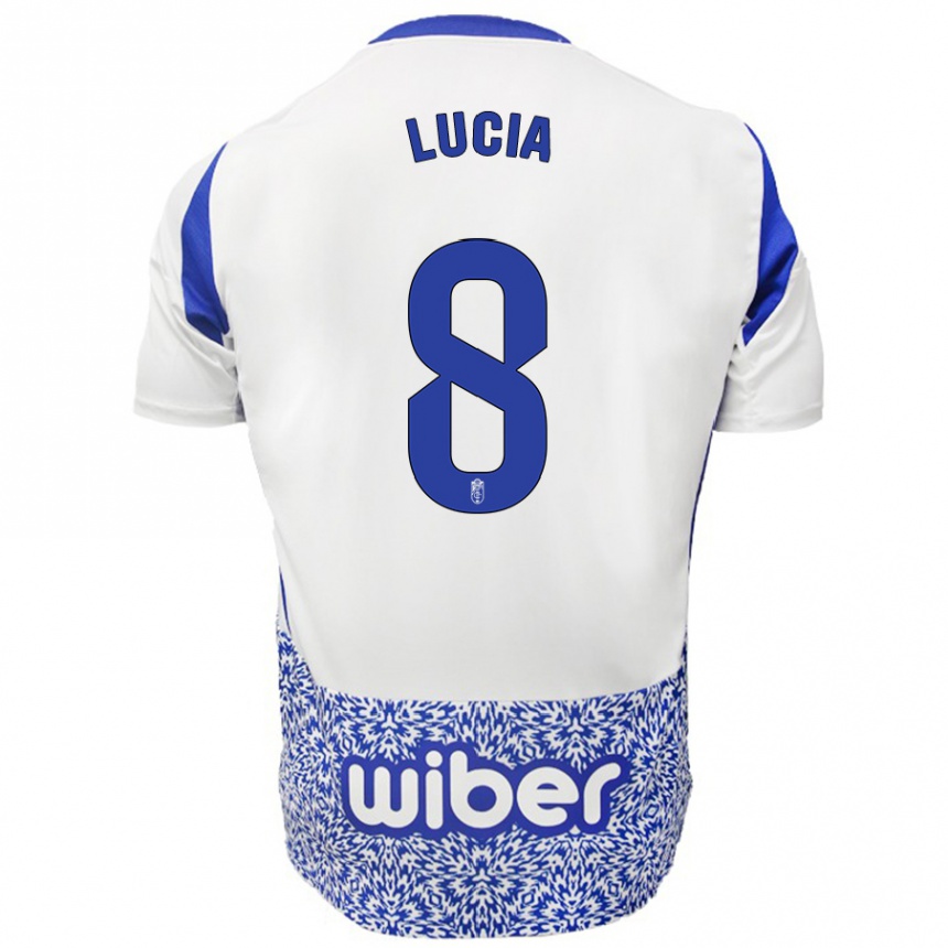 Niño Fútbol Camiseta Lucía Martínez #8 Blanco Azul 2ª Equipación 2024/25 Perú