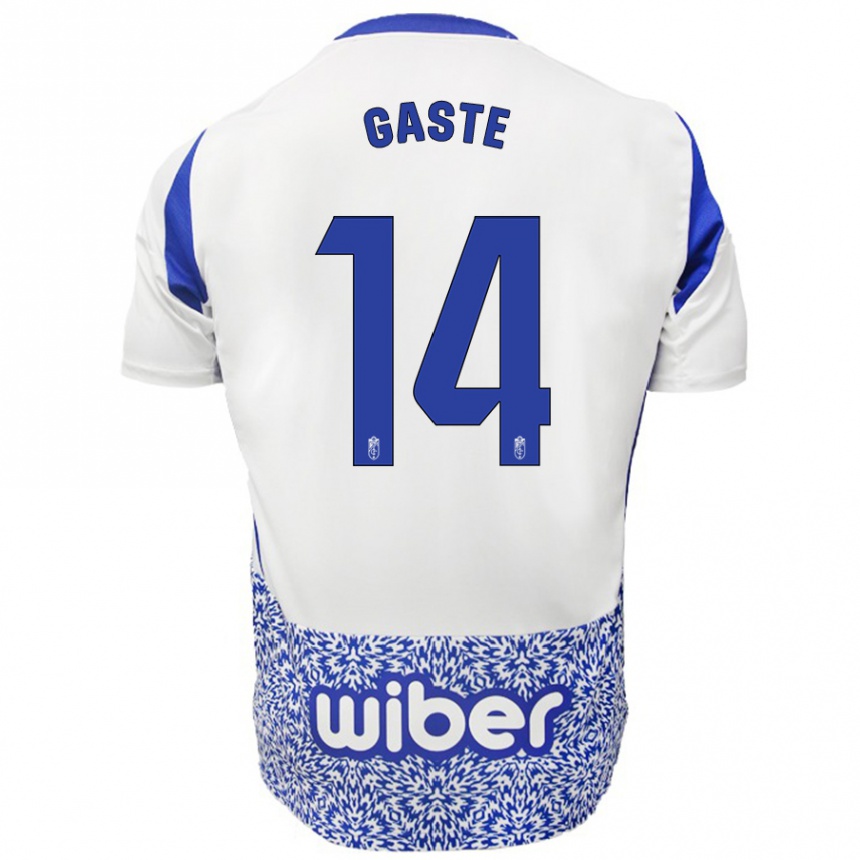 Niño Fútbol Camiseta Gaste #14 Blanco Azul 2ª Equipación 2024/25 Perú