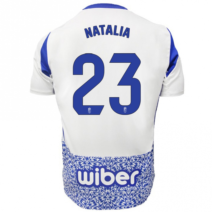 Niño Fútbol Camiseta Natalia #23 Blanco Azul 2ª Equipación 2024/25 Perú