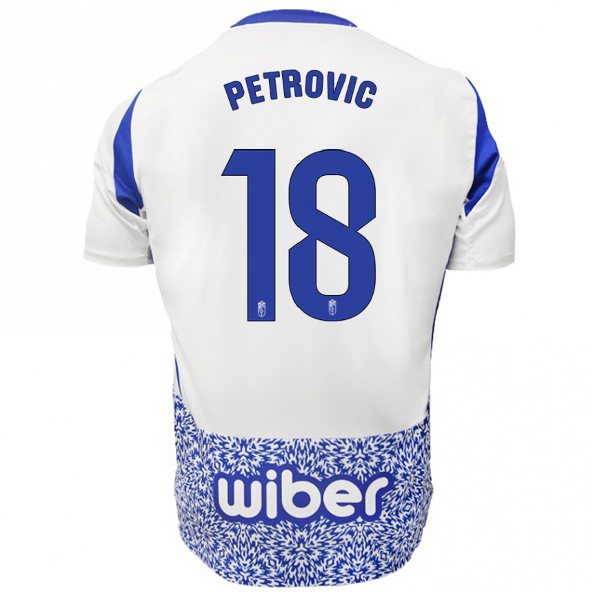 Niño Fútbol Camiseta Njegos Petrovic #18 Blanco Azul 2ª Equipación 2024/25 Perú