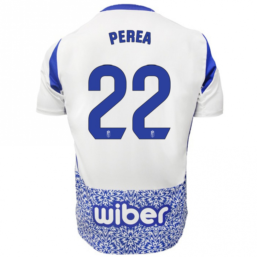 Niño Fútbol Camiseta Alberto Perea #22 Blanco Azul 2ª Equipación 2024/25 Perú