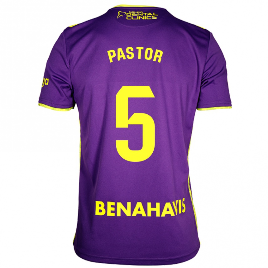 Niño Fútbol Camiseta Álex Pastor #5 Púrpura Amarillo 2ª Equipación 2024/25 Perú