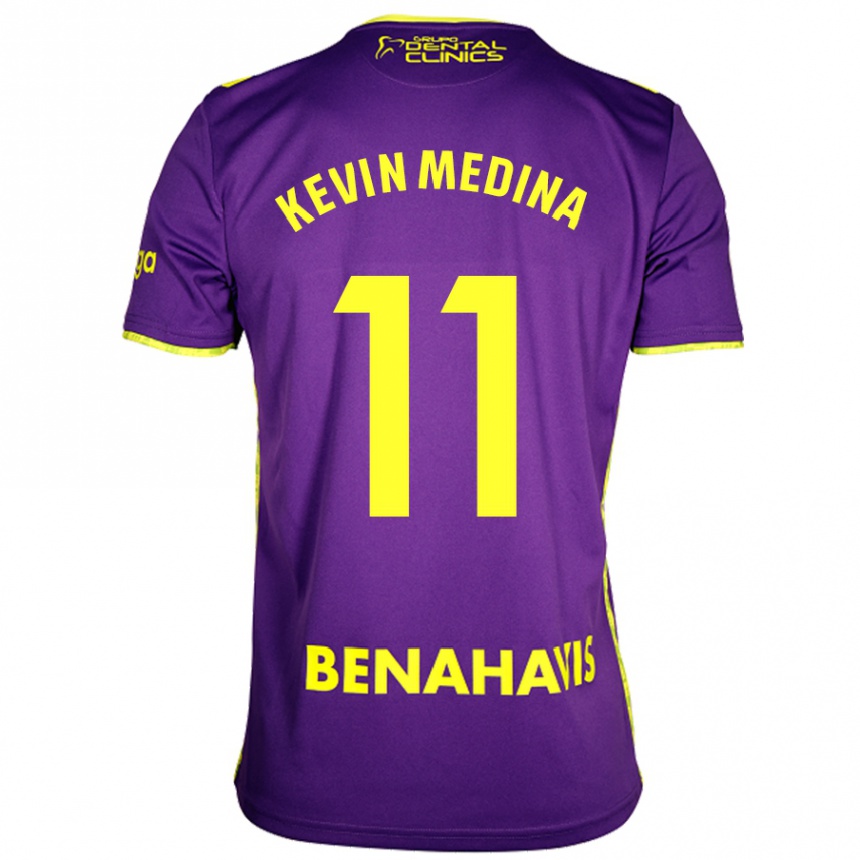 Niño Fútbol Camiseta Kevin Medina #11 Púrpura Amarillo 2ª Equipación 2024/25 Perú