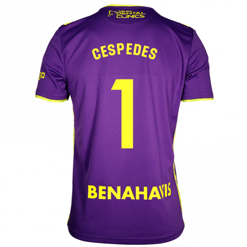 Niño Fútbol Camiseta Andrés Céspedes #1 Púrpura Amarillo 2ª Equipación 2024/25 Perú