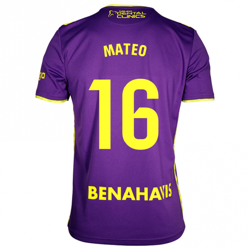 Niño Fútbol Camiseta Ángel Mateo #16 Púrpura Amarillo 2ª Equipación 2024/25 Perú