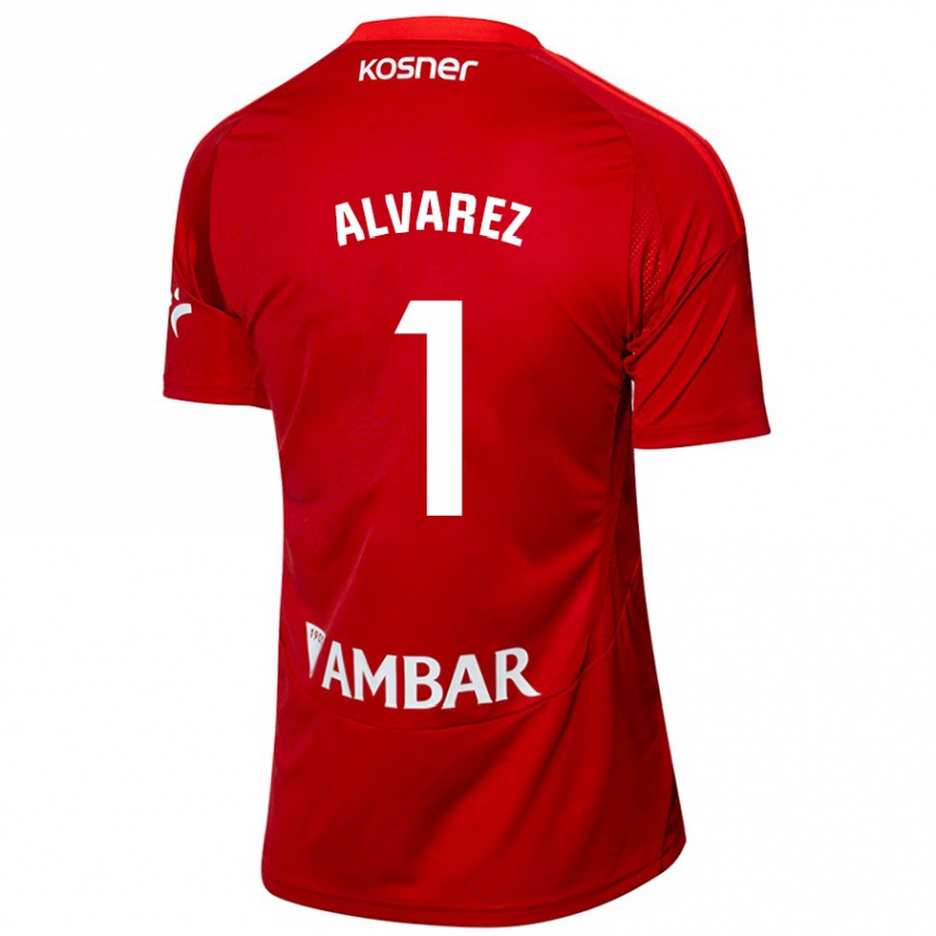 Niño Fútbol Camiseta Cristian Álvarez #1 Blanco Azul 2ª Equipación 2024/25 Perú