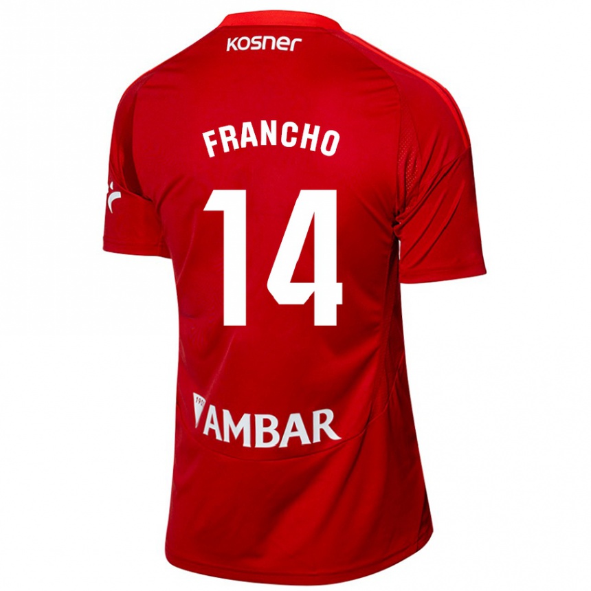 Niño Fútbol Camiseta Francho Serrano #14 Blanco Azul 2ª Equipación 2024/25 Perú