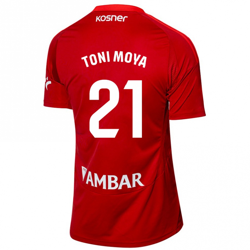 Niño Fútbol Camiseta Toni Moya #21 Blanco Azul 2ª Equipación 2024/25 Perú