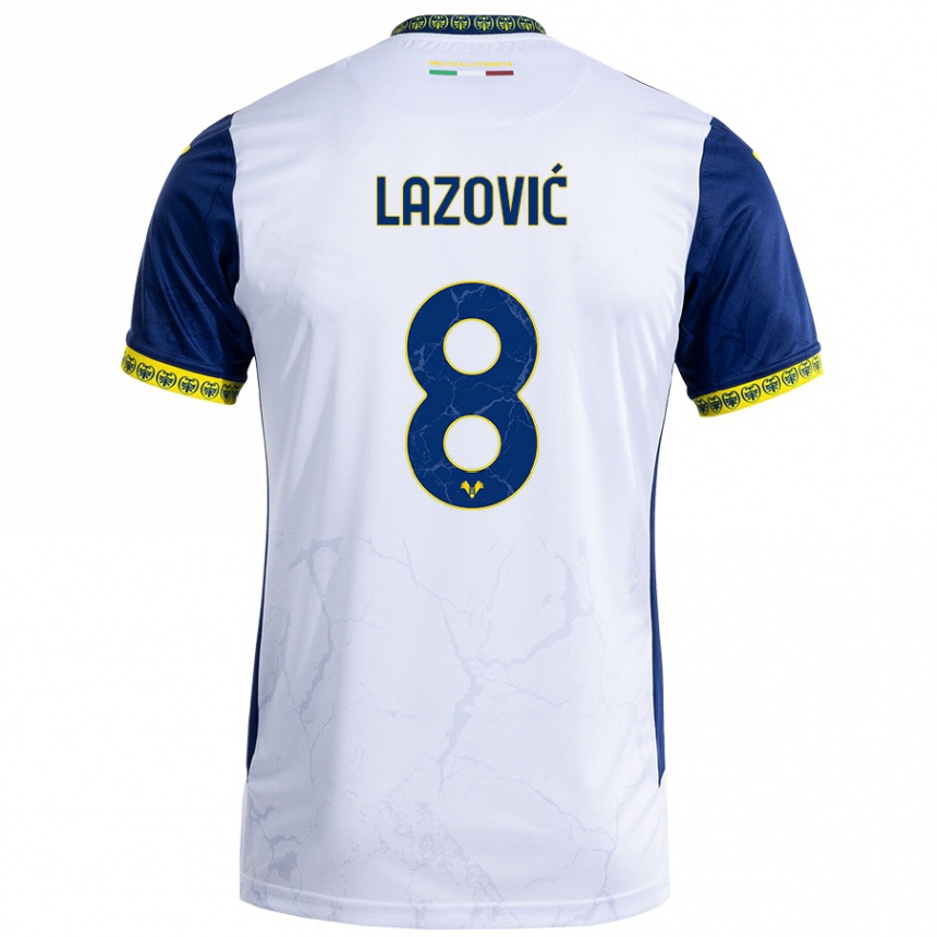 Niño Fútbol Camiseta Darko Lazović #8 Blanco Azul 2ª Equipación 2024/25 Perú