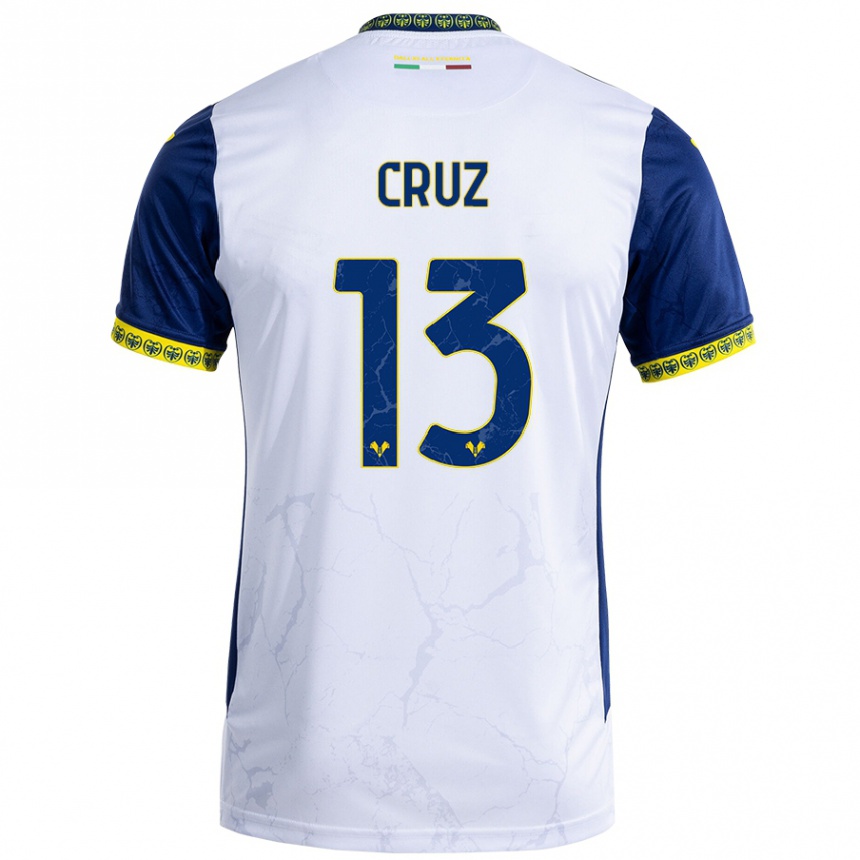 Niño Fútbol Camiseta Juan Manuel Cruz #13 Blanco Azul 2ª Equipación 2024/25 Perú