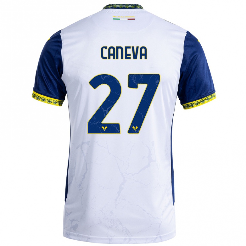 Niño Fútbol Camiseta Elia Caneva #27 Blanco Azul 2ª Equipación 2024/25 Perú