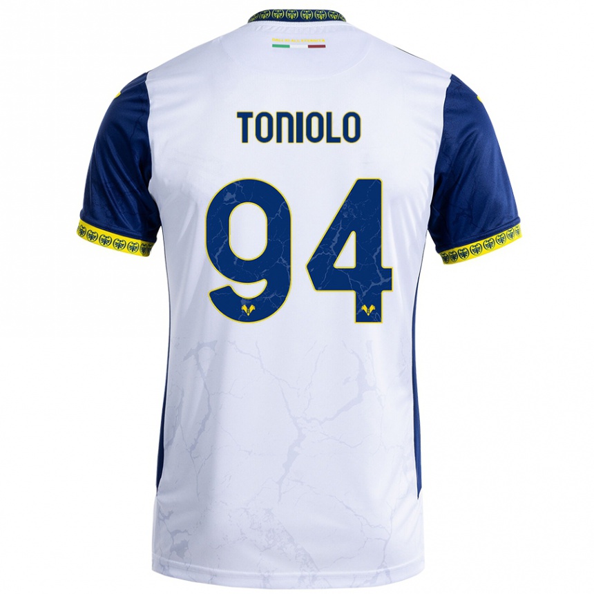 Niño Fútbol Camiseta Giacomo Toniolo #94 Blanco Azul 2ª Equipación 2024/25 Perú