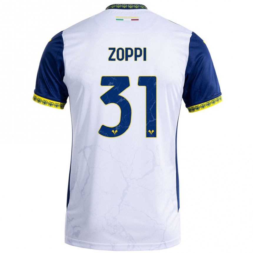 Niño Fútbol Camiseta Sofia Zoppi #31 Blanco Azul 2ª Equipación 2024/25 Perú