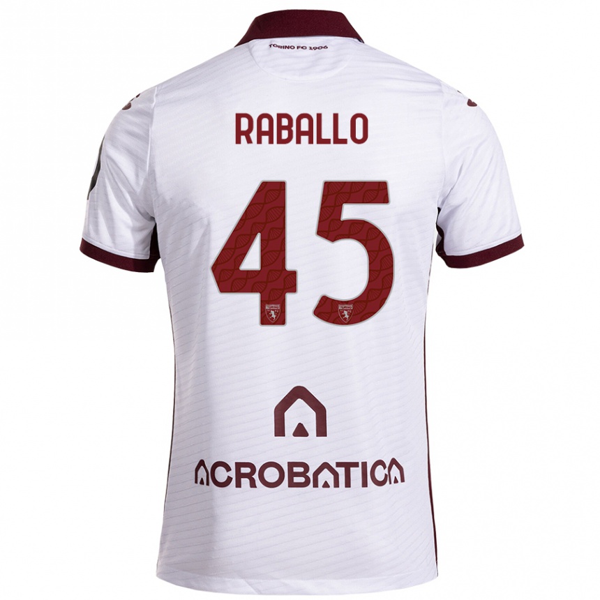 Niño Fútbol Camiseta Alessio Raballo #45 Blanco Granate 2ª Equipación 2024/25 Perú