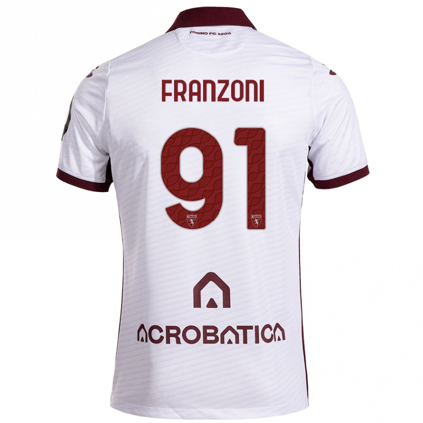 Niño Fútbol Camiseta Nicolò Franzoni #91 Blanco Granate 2ª Equipación 2024/25 Perú