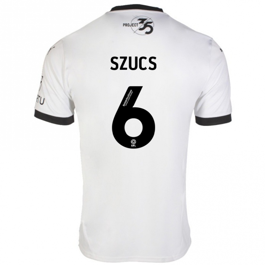 Niño Fútbol Camiseta Kornél Szűcs #6 Blanco Negro 2ª Equipación 2024/25 Perú