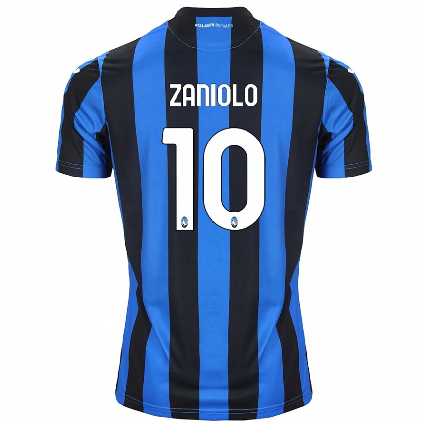 Hombre Fútbol Camiseta Nicolo Zaniolo #10 Azul Negro 1ª Equipación 2024/25 Perú