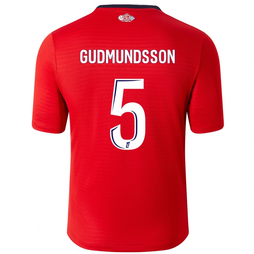 Hombre Fútbol Camiseta Gabriel Gudmundsson #5 Rojo Blanco 1ª Equipación 2024/25 Perú