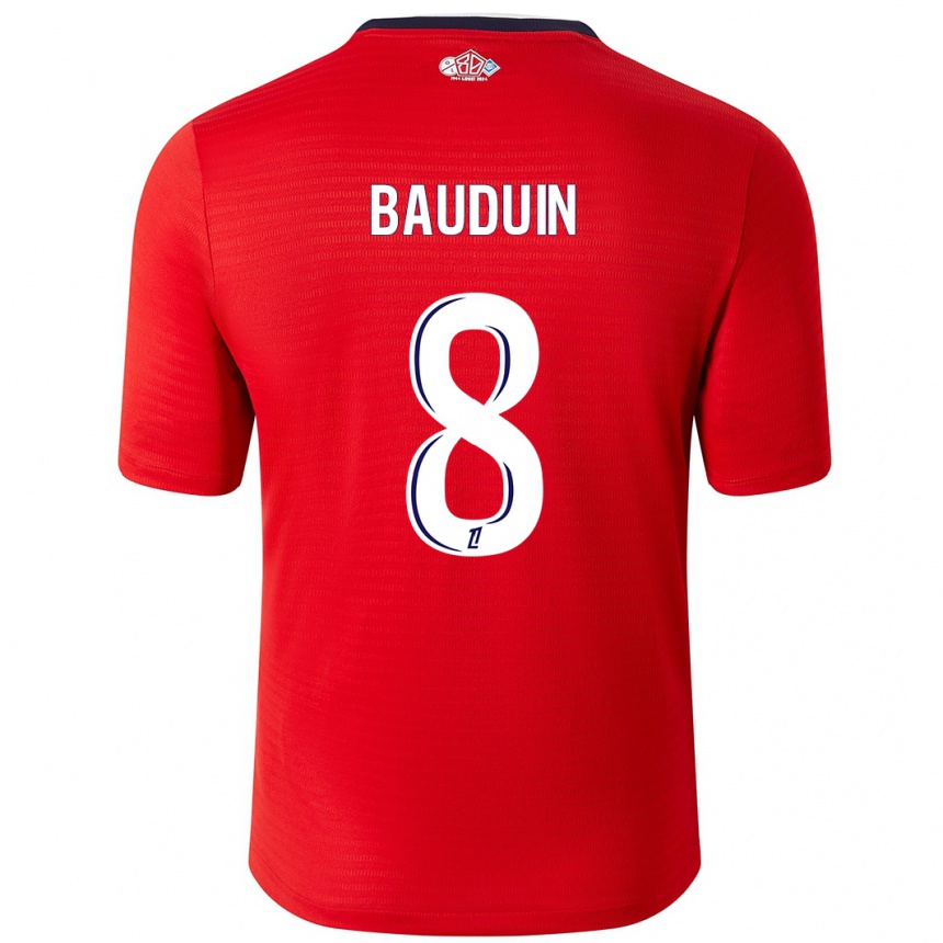 Hombre Fútbol Camiseta Justine Bauduin #8 Rojo Blanco 1ª Equipación 2024/25 Perú