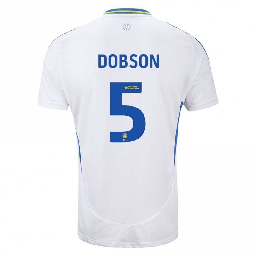 Hombre Fútbol Camiseta Ellie Dobson #5 Blanco Azul 1ª Equipación 2024/25 Perú