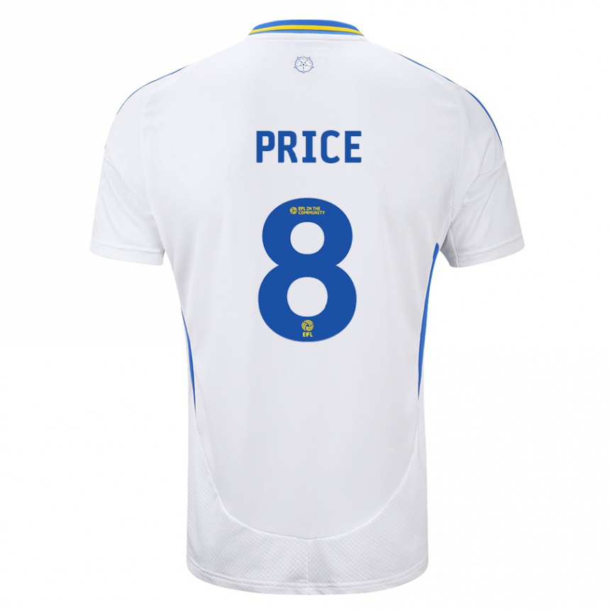 Hombre Fútbol Camiseta Leoni Price #8 Blanco Azul 1ª Equipación 2024/25 Perú