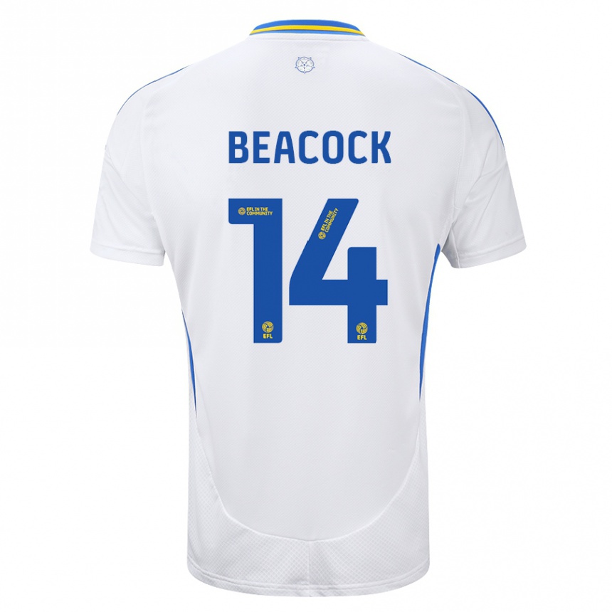 Hombre Fútbol Camiseta Molly Beacock #14 Blanco Azul 1ª Equipación 2024/25 Perú