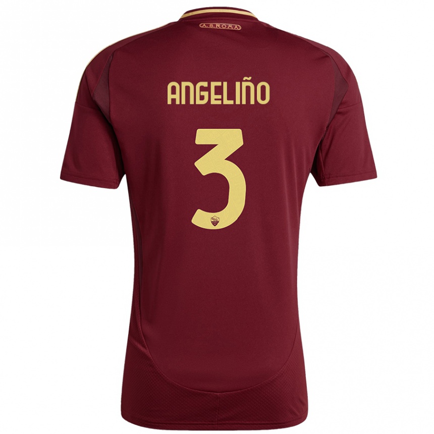 Hombre Fútbol Camiseta Angeliño #3 Rojo Marrón Dorado 1ª Equipación 2024/25 Perú