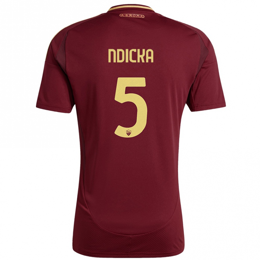 Hombre Fútbol Camiseta Evan Ndicka #5 Rojo Marrón Dorado 1ª Equipación 2024/25 Perú