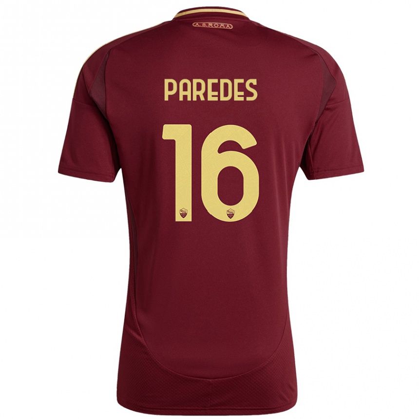 Hombre Fútbol Camiseta Leandro Paredes #16 Rojo Marrón Dorado 1ª Equipación 2024/25 Perú