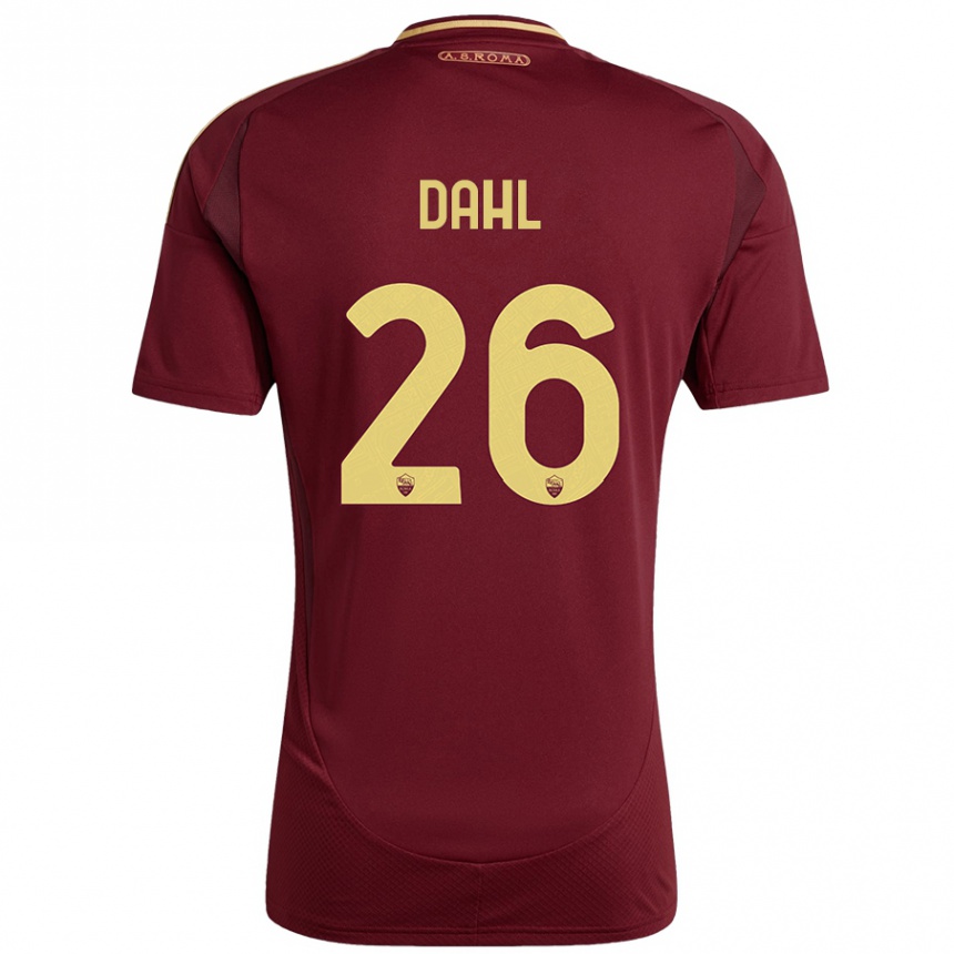 Hombre Fútbol Camiseta Samuel Dahl #26 Rojo Marrón Dorado 1ª Equipación 2024/25 Perú