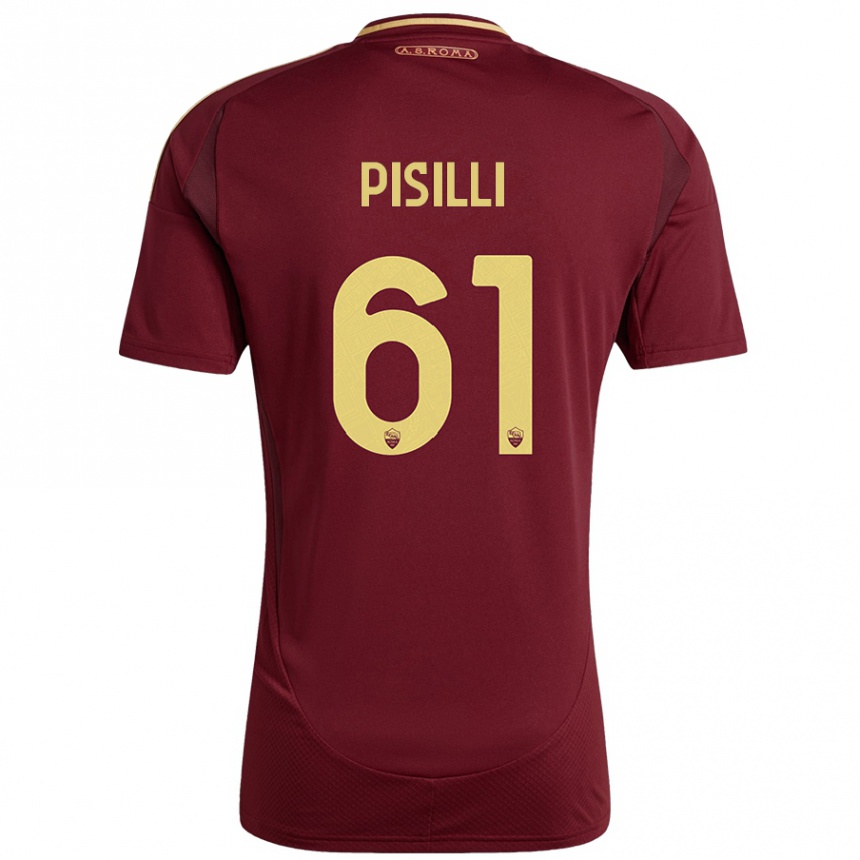 Hombre Fútbol Camiseta Niccolò Pisilli #61 Rojo Marrón Dorado 1ª Equipación 2024/25 Perú