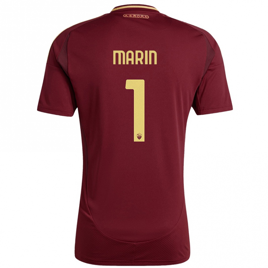 Hombre Fútbol Camiseta Renato Marin #1 Rojo Marrón Dorado 1ª Equipación 2024/25 Perú