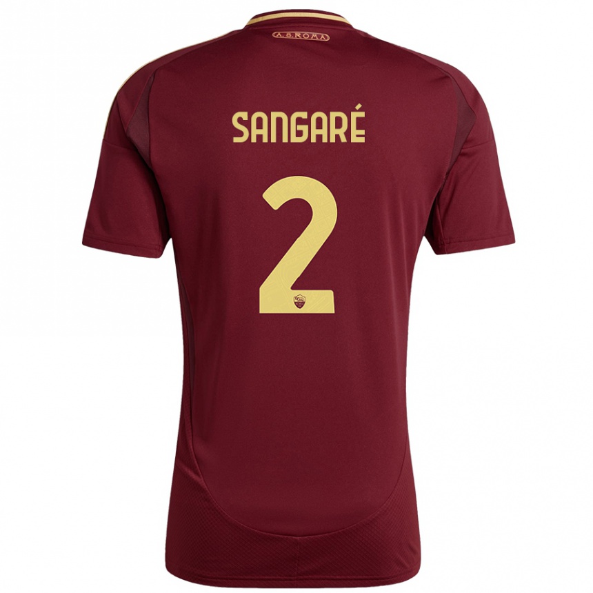 Hombre Fútbol Camiseta Buba Sangaré #2 Rojo Marrón Dorado 1ª Equipación 2024/25 Perú