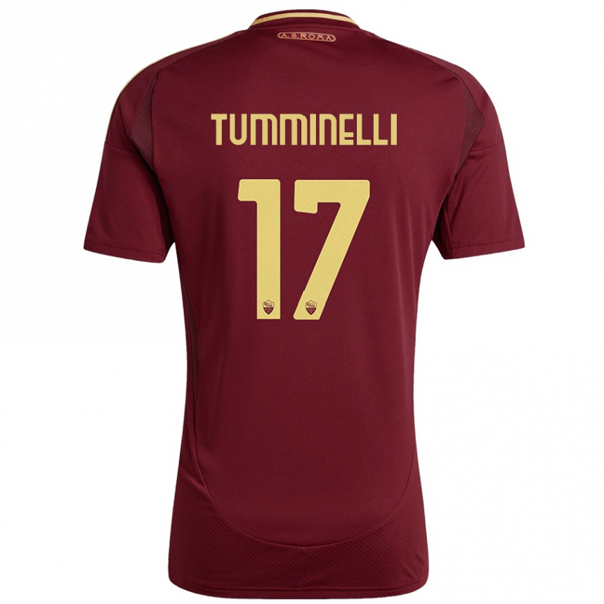 Hombre Fútbol Camiseta Gianmarco Tumminelli #17 Rojo Marrón Dorado 1ª Equipación 2024/25 Perú