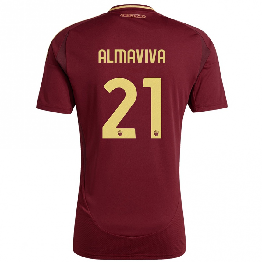 Hombre Fútbol Camiseta Mattia Almaviva #21 Rojo Marrón Dorado 1ª Equipación 2024/25 Perú