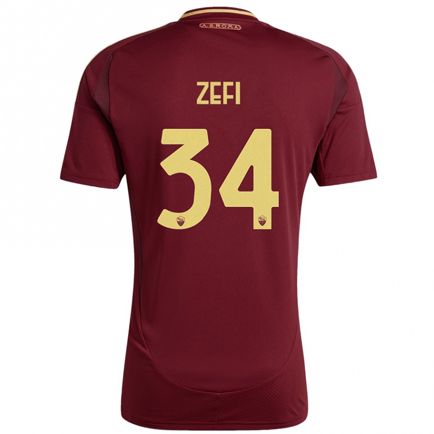 Hombre Fútbol Camiseta Kevin Zefi #34 Rojo Marrón Dorado 1ª Equipación 2024/25 Perú