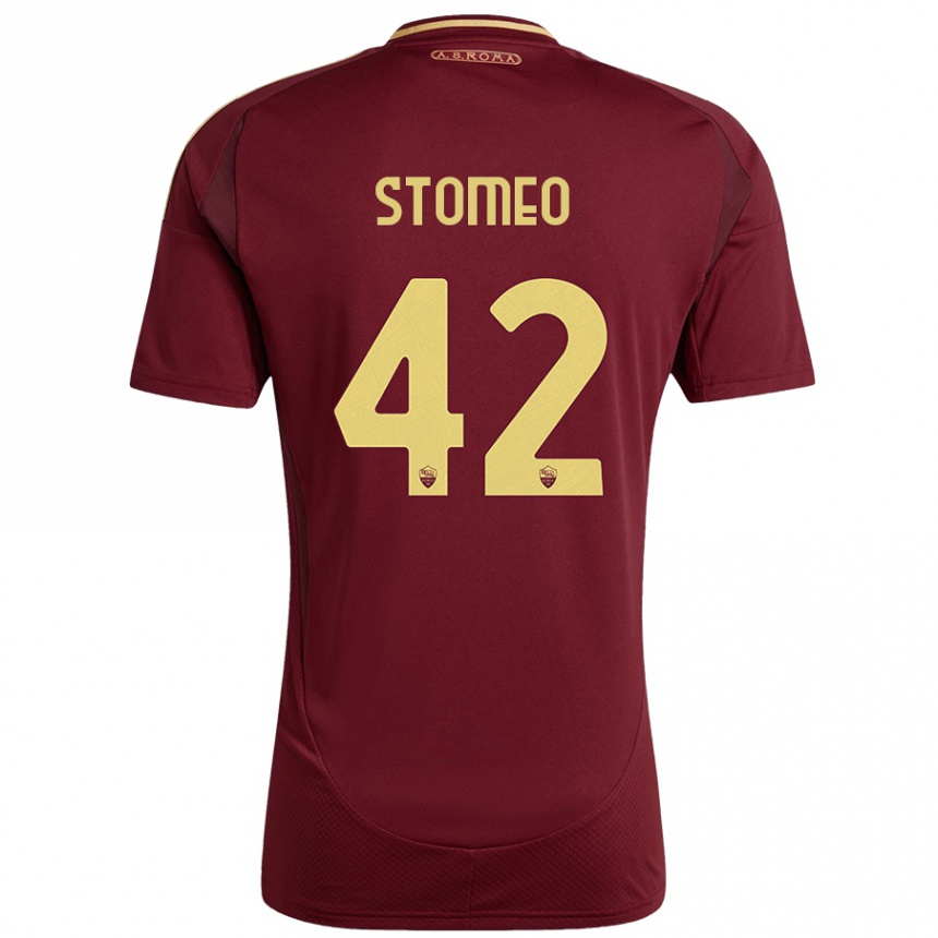 Hombre Fútbol Camiseta Giorgio Stomeo #42 Rojo Marrón Dorado 1ª Equipación 2024/25 Perú