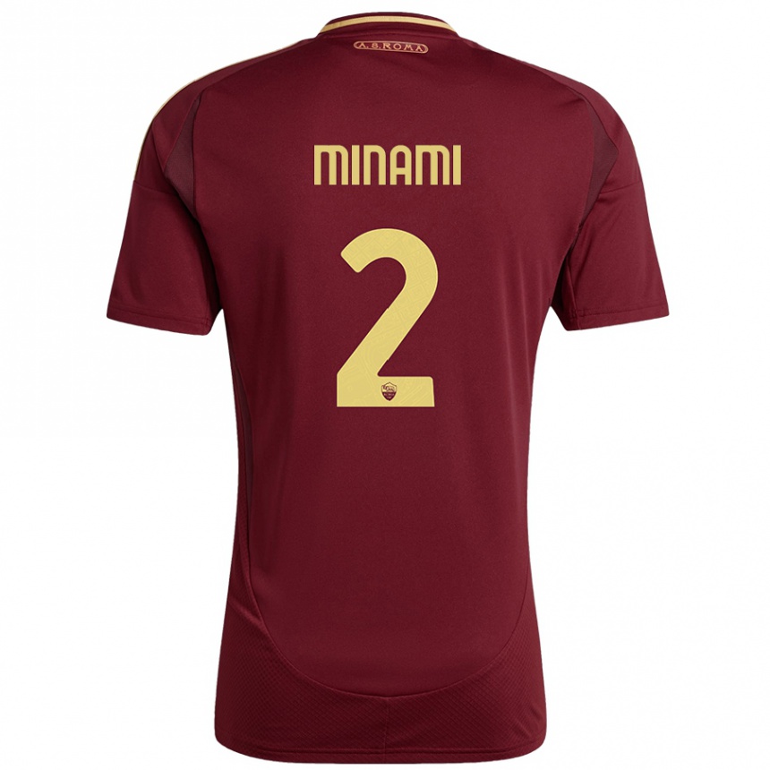 Hombre Fútbol Camiseta Moeka Minami #2 Rojo Marrón Dorado 1ª Equipación 2024/25 Perú