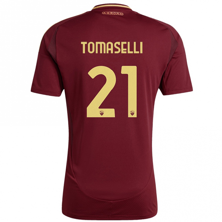 Hombre Fútbol Camiseta Martina Tomaselli #21 Rojo Marrón Dorado 1ª Equipación 2024/25 Perú