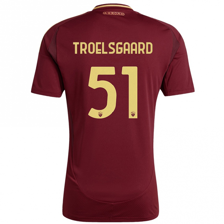 Hombre Fútbol Camiseta Sanne Troelsgaard #51 Rojo Marrón Dorado 1ª Equipación 2024/25 Perú