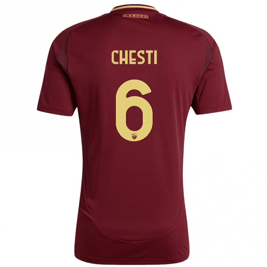 Hombre Fútbol Camiseta Francesco Chesti #6 Rojo Marrón Dorado 1ª Equipación 2024/25 Perú