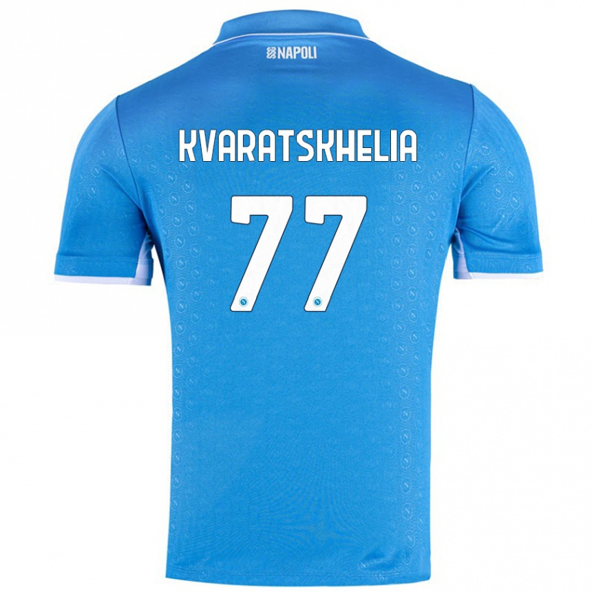 Hombre Fútbol Camiseta Khvicha Kvaratskhelia #77 Azul Cielo 1ª Equipación 2024/25 Perú