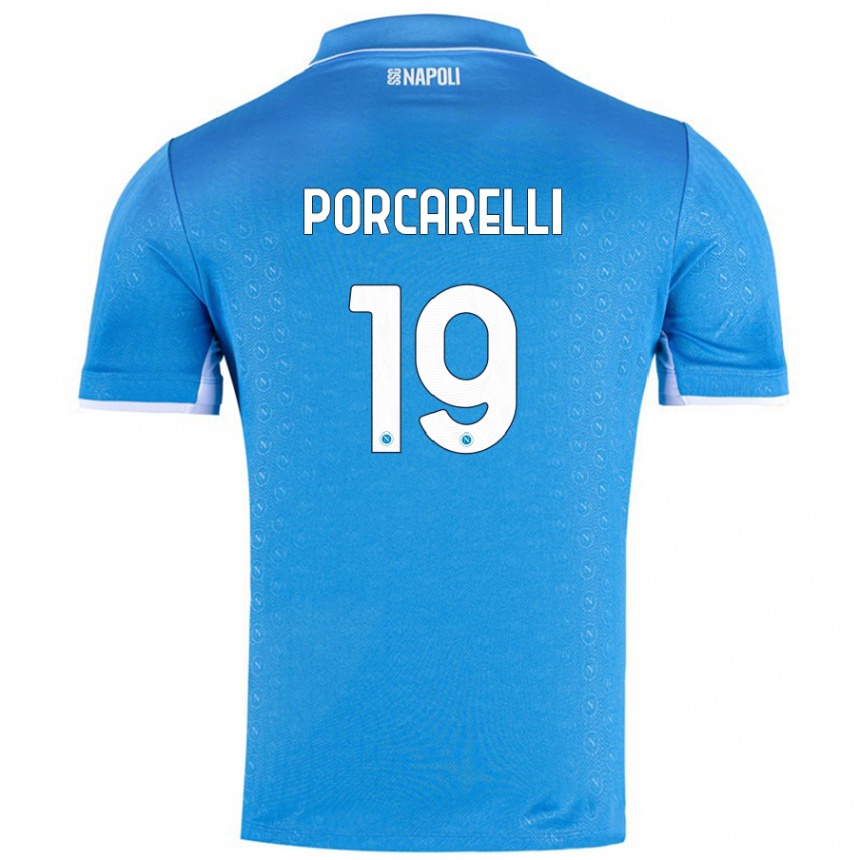 Hombre Fútbol Camiseta Maddelena Porcarelli #19 Azul Cielo 1ª Equipación 2024/25 Perú