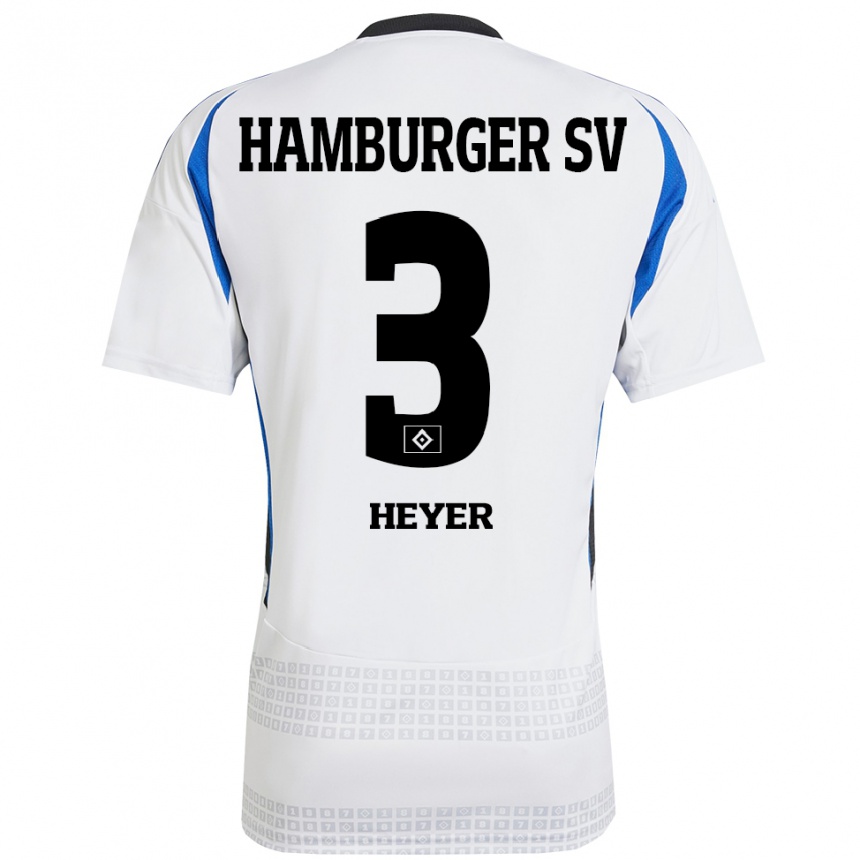 Hombre Fútbol Camiseta Moritz Heyer #3 Blanco Azul 1ª Equipación 2024/25 Perú